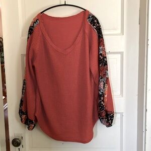 Ladies Long Sleeve V Neck Waffle Knit Top